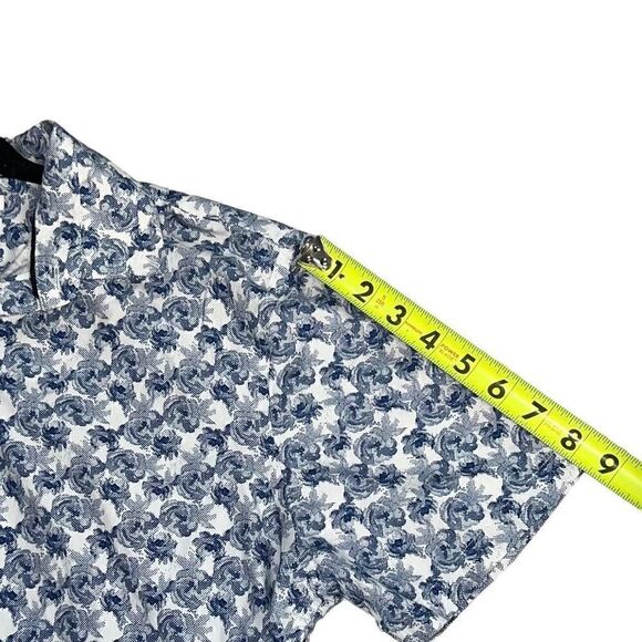 CALIBRATE Slim Fit Non-Iron Blue Floral Short Sleeve Collared Shirt Size M - Picture 8 of 8